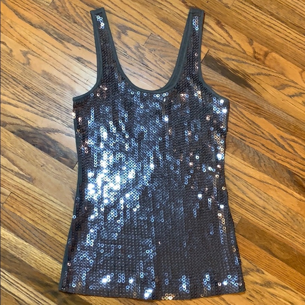 Sequined gray silver express tank top